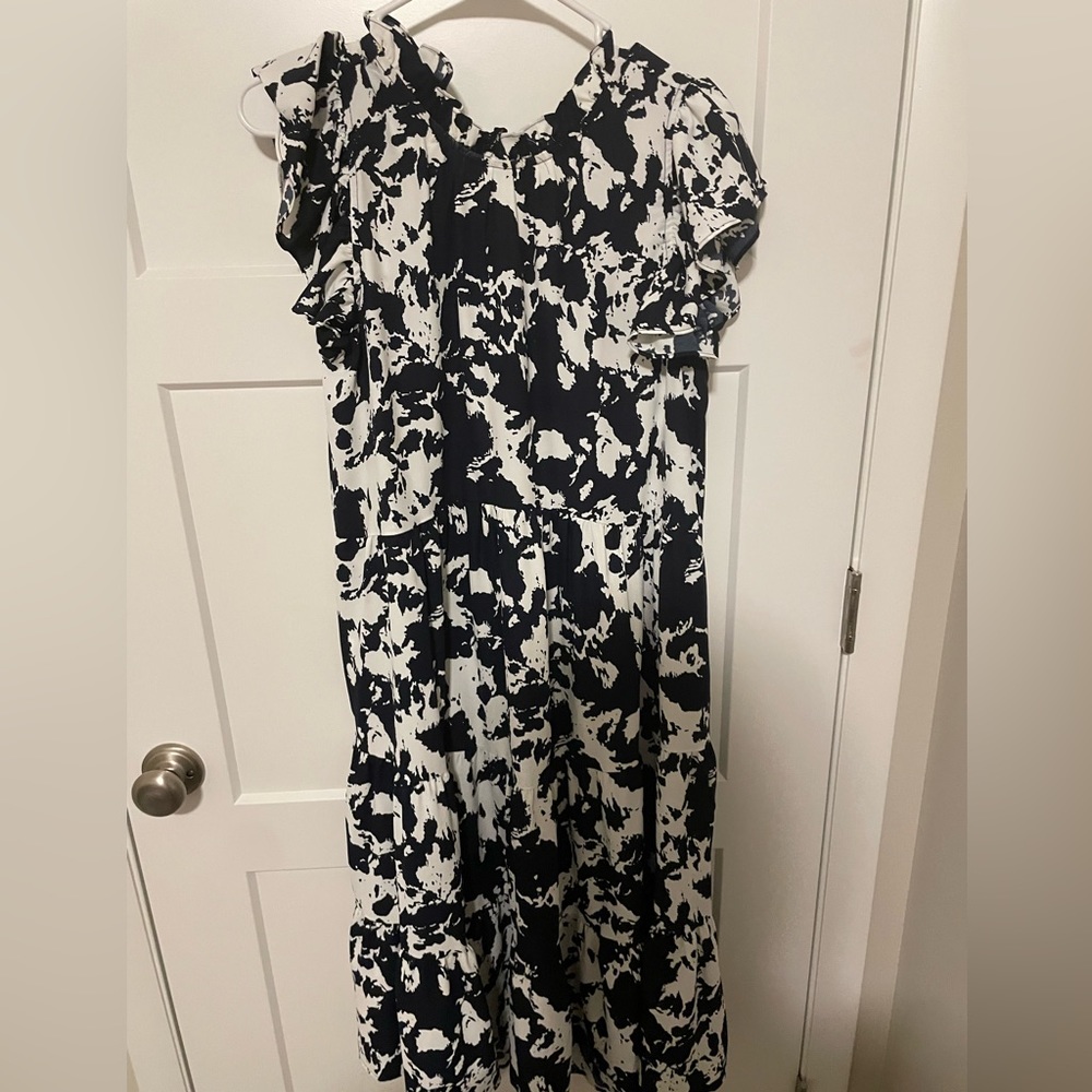 Pinch Navy Flutter Sleeve Tiered Midi Dress